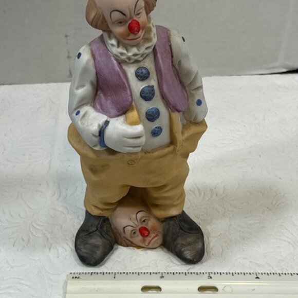 VTG Ceramic Circus Clown w/2 Heads/Masks at Shoes Figurine Decor 7.5" Tall - Picture 15 of 15